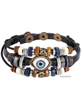 Faux Leather Wrap Bracelet with Butterfly Charm, Sliding Knot Closure